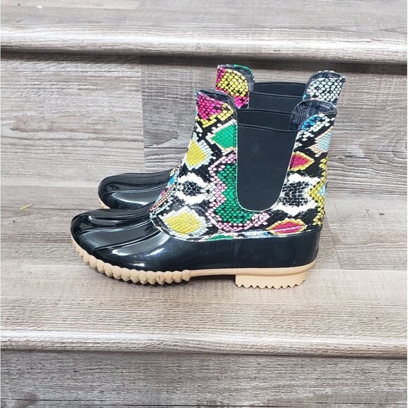 Nature breeze rubber rain boots in multicolored snake skin print size 6.5 - Picture 1 of 5